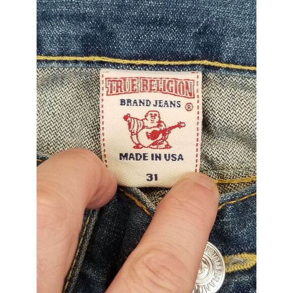 VTG True Religion Jeans Men 31x29 Blue Y2k Joey Flared Bottoms Hipster Grunge - Picture 10 of 16